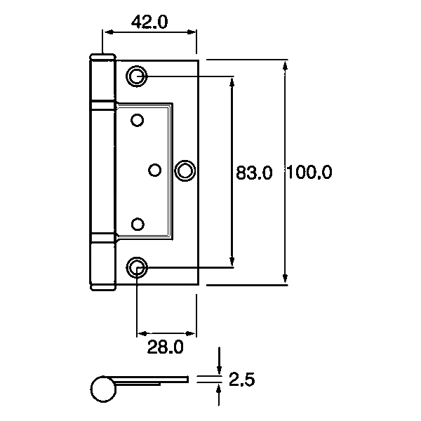 Novas Fast Fix Hinge 100x71x2.5mm Ball Bearing SSS - Image 2